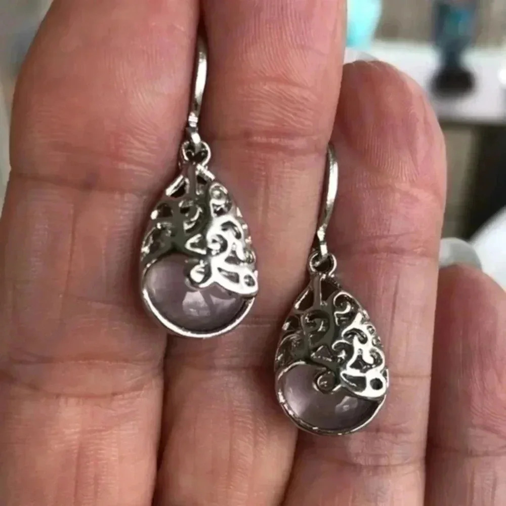 Purple Layered Teardrop & Silver Drop Earrings NWT